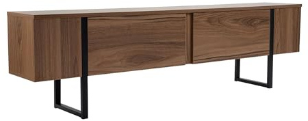 Hanah Home stilvolles TV-Möbel, Walnuss & Schwarz, 180 x 50 x 29,5 cm | 100% melaminbeschichtete Spanplatte, 18 mm dick | modernes Design für Wohnzimmer & Unterhaltungsbereiche