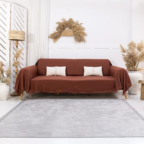 Milam London Großer 3-Sitzer Sofa Überwurf, Sofa Bezug | 180 x 300cm Terrakotta, Sofa & Couch Überwurf, Baumwolldecke, Sofaschoner für Haustiere