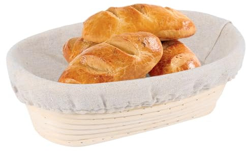 JIEBWCHA Cestas de prueba de pan, 25 x 15 x 8,5 cm, cesta de ratán, cesta ovalada a prueba de madre con forro de tela de lino para panaderos profesionales y domésticos