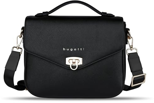 bugatti Ella Classic Bag für Damen, Umhängetasche in Saffiano-Art aus Kunstleder, schwarz