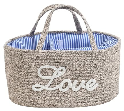 SURSUNNY Nappy Caddy, Portable Nappy Organiser，Cotton Woven Rope Baby Storage Basket, Sturdy Changing Caddy Newborn Essentials for Indoor Outdoor