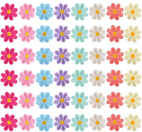 48 Stück Gänseblümchen Bügelbild Selbst Gestalten Klein Bügelbilder für Textilien Bunte Blumen Patches zum Aufbügeln Bestickte Flicken Aufnäher zum Aufnähen für DIY Kleidung Jeans Jacken