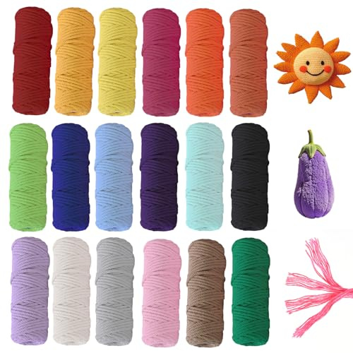Lot de 18 Rouleaux Fil Macramé, 3 mm x 30 m Set di Filo Macramé in Cotone, Corde Macrame Coton pour accrochage Mural, Bricolage, Artisanat, Tricot, accroche-Plantes, projets de décoration