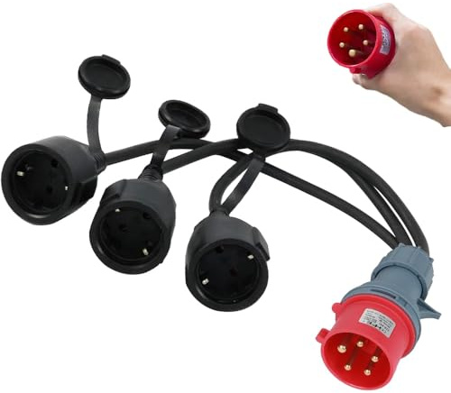 CEE Adapter Starkstrom Verteiler 400V/16A Stecker auf 3a 230 V Kupplung Verlängerungskabel mit Schutzkontaktsteck & Klappdeckel, Camping CEE-Adapterleitung für Industrie Caravan Außenbereich