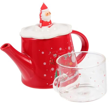 LABRIMP Teiera in Ceramica Natalizia Set di Tazze da Tè Tema Natale Teiera per Casa Regalo di Natale Design Unico e Resistente al Calore