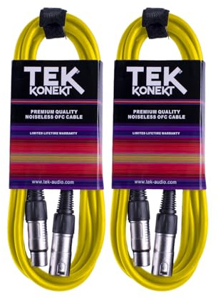 Premium XLR Cable for a Clear Audio Signal with Balanced Male to Female Microphone Lead, plus Cable Tie, for professional DJ, stage and studio (Yellow, 2 x 6m)