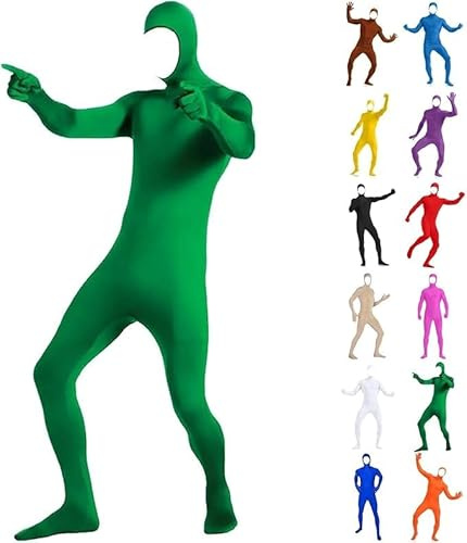 Costume d'Halloween pour hommes et femmes Seconde Peau Combinaison ouverte pour le corps entier pour adultes Combinaison intégrale Catsuit Costume de Slenderman Greenscreen Cosplay en une pièce pour