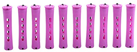 10 Pieces Cold Wave Rods with Rubber Bands and Cover Plum Red Hair Perm Rods