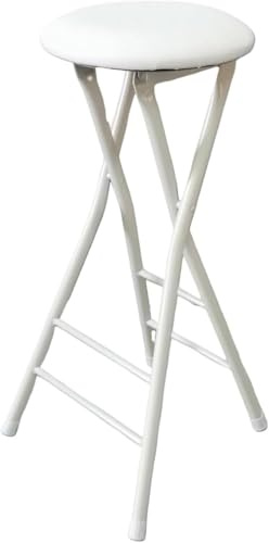 DZYHFCO Sgabello da bar pieghevole imbottito in poliuretano da 2822 pollici, portatile, rotondo, per colazione, alto, da cucina, sedia pieghevole per bar (bianco, 80 cm)