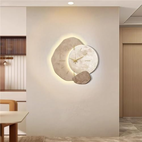 Orologio da parete decorativo murale con luce LED, scultura in stile pietra, design semplice, diametro per decorazione della casa