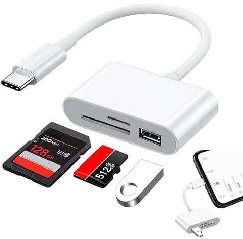 USB C SD Kartenleser, USB MicroSD Card Reader mit Dual Slot für SD/TF, Kamera SD Kartenleser mit USB OTG Anschluss, SD Kartenleser für iPhone, Adapter für iPhone 15/16/17/iPad/Android/MacBook Pro/Air