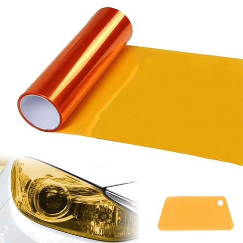 PYALXDN 1 Pcs Car Light Tint Film 12 X 48inch,Cuttable&Stretchability Car Headlight Taillight Fog Light Vivid Vinyl Wrap Protector,Non-Marking Self-Adhesive Decals Car Decor mit squeegee,Orange