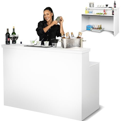 GoBar Elite Portable Bar Table for Events - Foldable Commercial Grade Wood - Pop up Mobile Bartending Station - White
