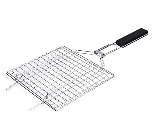 TEOYETTSF Fish Grilling Basket, Folding Portable Stainless Steel BBQ Grill for Vegetables Shrimp with Removable Handle