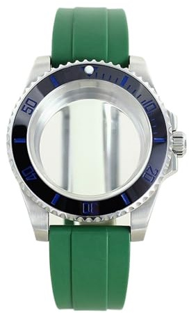 1st vattentät 40 mm klockfodral 316L rostfritt stål for NH35 NH36/38/34 rörelse 28,5 urtavla gummirem(Green strap 14)