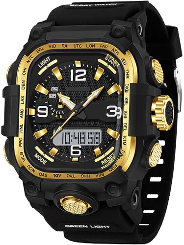 findtime Uhren Herren Militär Uhr Outdoor Eckige Armbanduhr Digital Analog Design Sportuhr Männer Herrenuhr 5ATM Wasserdicht Beleuchtung Datum 12/24H Stoppuhr Coutdown DREI Zeitzonen