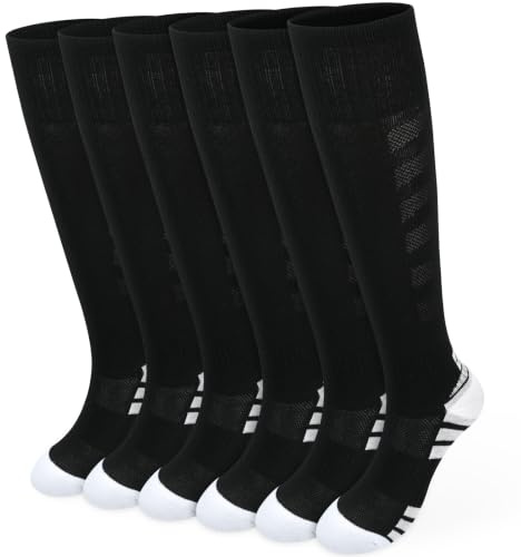 Wareet 3 Pairs Kids Football Socks,Black Boys Cushioned Sports Socks,Knee High Youth Soccer Socks for Football Rugby Training Hockey Running