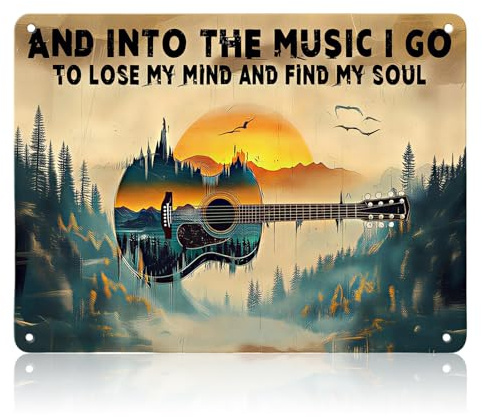 Nodrex Guitar Wall Art Metal Signs, Retro Music Wall Art for Man Cave, Bar, Restaurant, Home, Kitchen, Club, Cafe, Unique Guitar Gifts for Men