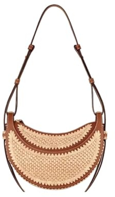 NJIEzhao Geflochtene Strandtasche Gewebte Einkaufstasche for Damen, Strandhandtasche aus Stroh mit großer Kapazität, einfache, lässige Schultertasche for den Sommer