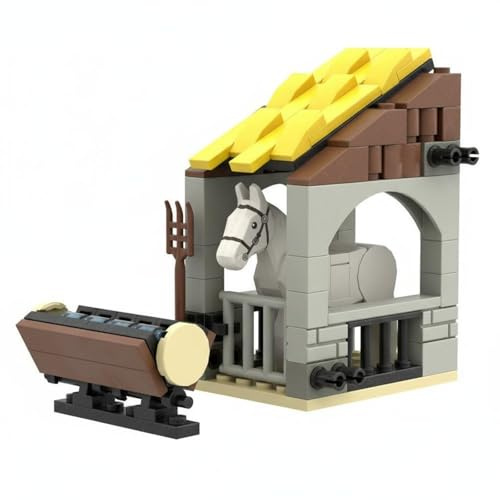 CoudarTitie Medieval Stable Stall Kit Brick Construction Blocks DIY Village Set Modular Farm Material Major Brick Systems suitable for dioramas role scenes collectors, Stable With Manger