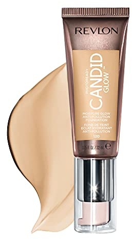 Revlon Photoready Candid Glow, Fond de Teint Liquid, pour Peaux Sensibles et Sèches, Fini Lumineux et Hydratant, Couvrance Modulable TransparenteàMoyenne, Anti-Pollution, N120 Buff, 22 Ml
