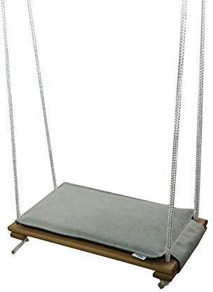 Skyline Holz Schaukelsitz, Erwachsene Kinder Garten Schaukel für Innen und Außenbereich mit Einstellbares Seil bis 150 kg (Natürlich & Grau)