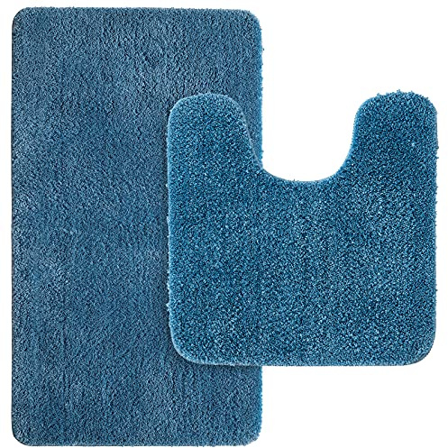 MIULEE Tappeto per Doccia 2 Pezzi Bagno Assorbente Antiscivolo Elegante Lungo e Confortevole Morbido 40 X 60 CM+45 X 45 CM Blu