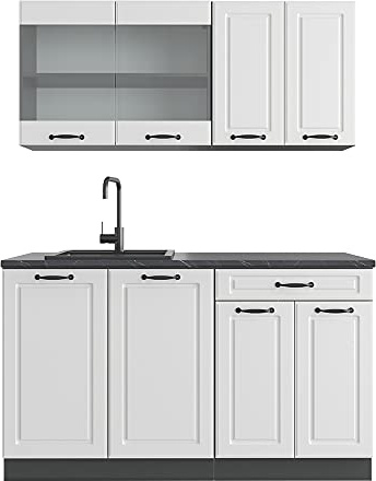 Vicco Singleküche R-Line, Weiß Landhaus, 140 cm ohne Arbeitsplatte, zur flexiblen Erweiterung mit weiteren Modulen geeignet
