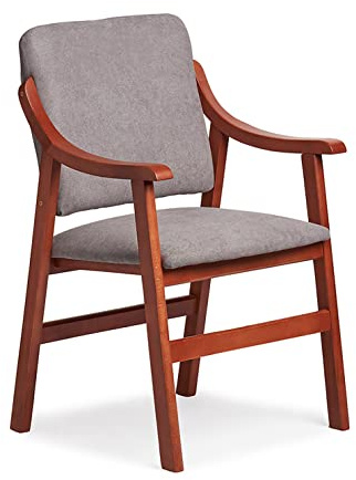 Abuelo a Gusto- Silla Comedor con Brazos de Madera de Haya, con Respaldo Recto. Ideal para Dormitorio, Comedor o Salida.. Tamaño: 87x55x55 cm. (Cerezo, Gris)