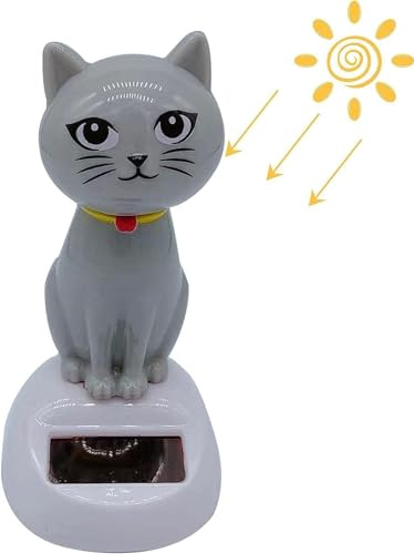 Gray Solar Powered Dancing Cat Doll Figure - Swinging Solar Toy, Cat Figurine Statue Swinging Car Dashboard Decoration Ornaments Dancing Toy for Car Dashboard Office Home Desk Decor Solar Power Kits