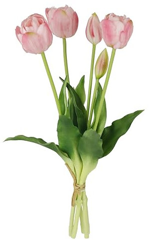 Flair Flower Real-Touch Tulpenbund künstlich Blüten Frühlingsdeko Osterdeko Tulpe Tulpenstrauß Latex Kunsttulpe Einzelblumen Kunstblumen Blumen Tischdeko Dekoration Stielblume Seidenblume, rosa
