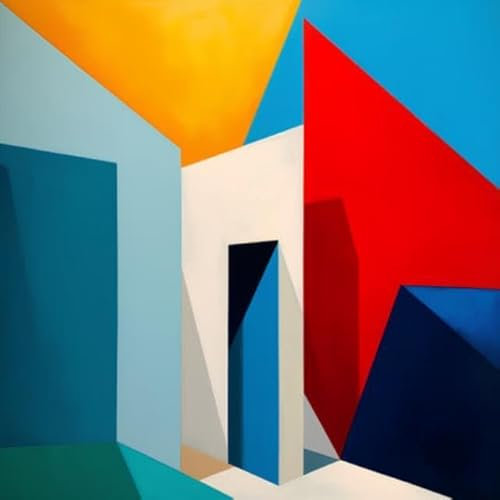 adrium Holz-Bild 80 x 80 cm: Abstrakter Hintergrund mit bunten geometrischen Formen. 3D-Rendering. Quadratische Komposition (205225309)