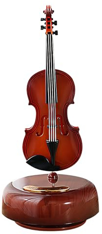 Musiin Rotating violin music box creative retro desktop ornament simulation model (brown)