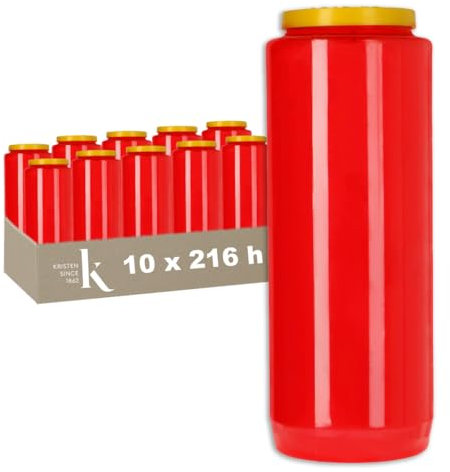 KRISTEN Lot de 10 Bougies commémoratives - 9 Jours de Combustion - 216 Heures de Combustion - Rouge