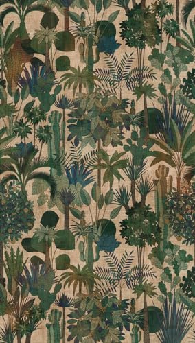 Livingwalls 398631 Papier peint photo intissé Motif jungle en vert, beige, marron 3,71 x 2,80 m Fabriqué en Allemagne