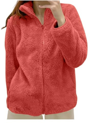 MODSGUE Chaqueta de forro polar de estilo clásico para mujer, elegante chaqueta de entretiempo de peluche, estilo informal, chaquetas de plumón, color negro, naranja, 3XL