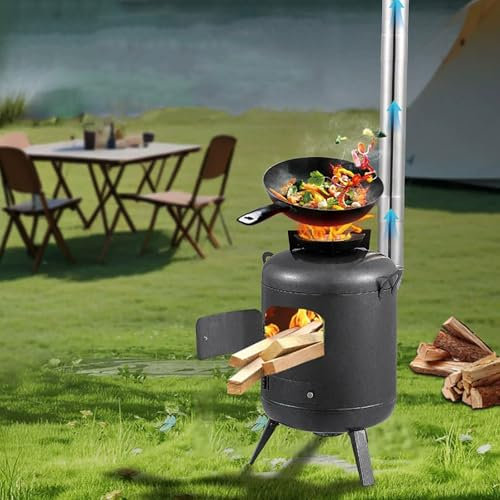 SBCWH Multifunktions Holzofen, Campingkocher für den Außenbereich mit Ofengestell, Klappbaren Beinen, Kaminrohr, Kohle Brennholzofen zum Heizen und Kochen