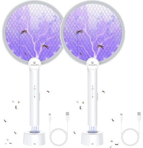 GooQand Bug Zapper Racket, 2 in 1 Electric Fly Swatter USB Rechargeable, 4000V Electric Fly Zapper with 3 Layer Safety Mesh, Indoor Outdoor Electric Racket for Kitchen, Bedroom, Camping