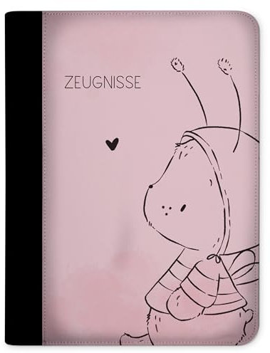 CreaDesign, Kinder Zeugnismappe Mädchen Hummel Bär rosa mit 10 Klarsichthüllen, A4, 26.7 x 32.7 x 1 cm, Rücken schwarz