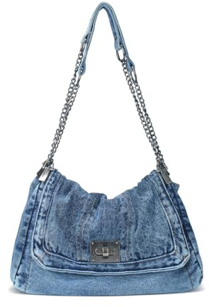HuiYStar Denim-Tragetasche für Damen,Modisch,Verstellbare Kette,Schultertasche, Umhängetasche, Handtasche, Retro-Reißverschluss, Hobo-Geldbörse