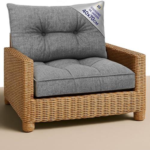 Amazinggirl Cuscino Lounge Arredo Giardino Cuscino per schienale 40x70 cm - Schienale Rattan Ideale per balcone terrazza outdoor comfort imbottitura spessa resistente Grigio