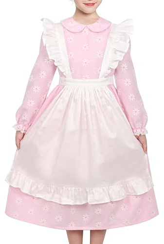 Flickor Klänning 3 Bit Uppsättning Pastoral Daisy Gingham Krås Förkläde Hätta Cosplay 6 år