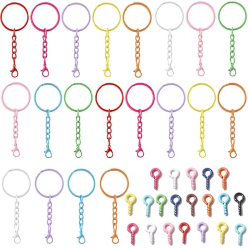 IBXWMNG 40 pezzi Portachiavi con catena, chiusura a moschettone, set di 20 portachiavi, 20 pin, per chiavi, fai da te
