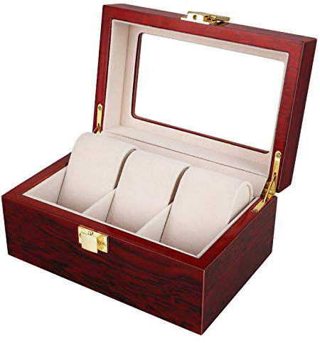 Uten Uhrenbox Holz für 3 Uhren, Uhrenkasten Uhrenschatulle mit Herausnehmbaren Uhrenkissen,Weihnachtsgeschenke Aufbewahrungsbox