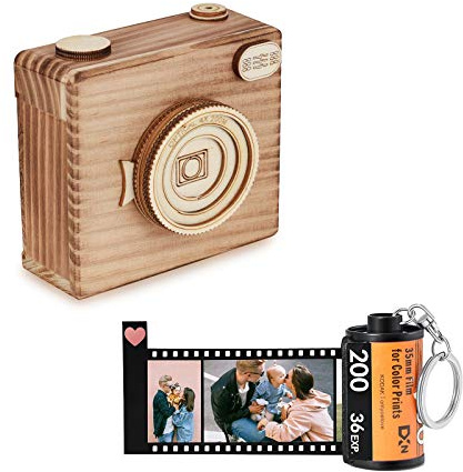 ALBERTBAND Personalisiert Schlüsselanhänger mit Eigenem Foto Gravur Bedrucken mit 5/8/10/15/20 Stück Fotofilm-Rollen Schlüsselbund Geschenk für Weihnachten Geburtstag