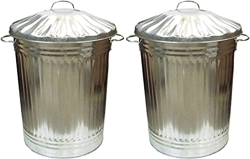 OptiProducts 2 x Large 90L Litre Galvanised Steel Metal Bin With Lid Ideal for Animal Feed/Storage/Rubbish/Dustbin