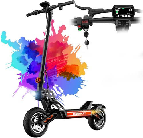 TODIMART G2 Patinete Eléctrico Adultos, 500W de Potencia Máxima, Autonomía 45KM Patin Electrico Todoterreno, Ruedas 10,Carga Máxima 130KG/IP54/Doble Frenos de Disco/Pantalla y Plegable