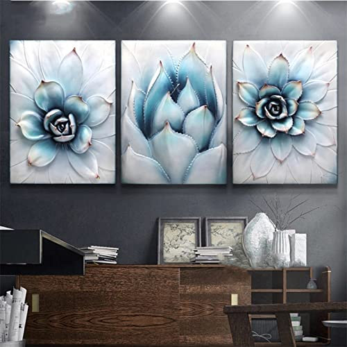 3 Teilig Diamond Painting Bilder,5D DIY Diamant Painting Vollbohrer Kit, Aloe Sukkulenten Malen nach Zahlen Diamant,Geschenk für Erwachsene Kinder,Arts Craft für Home Wand Decor(Square drill)25x30cm