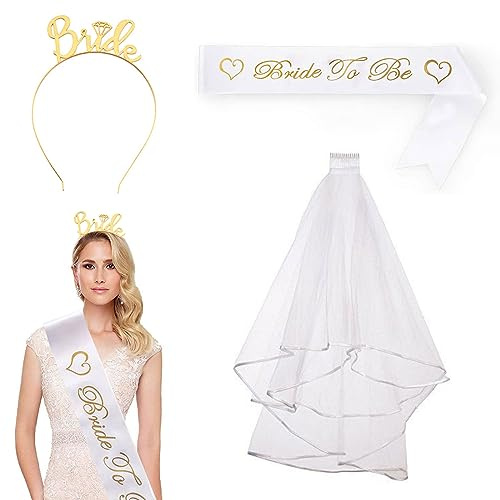 Junggesellenabschied Frauen, Bride to Be Schärpe und Schleier, Accessoires für Bride to Be, für Bachelorette Party und Hochzeitsfotografie, Gold