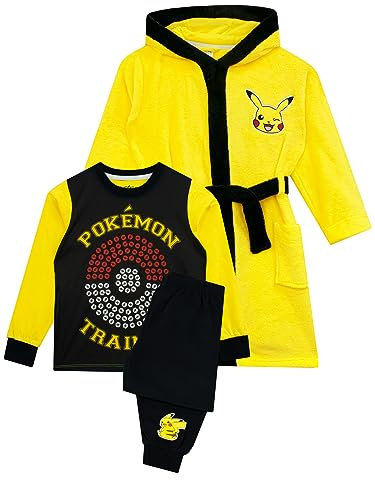 Pokémon Peignoir et Ensemble de Pyjamas Pikachu | Peignoir Pikachu pour Garçons | Merchandise Officiel de | Jaune |7-8 Ans